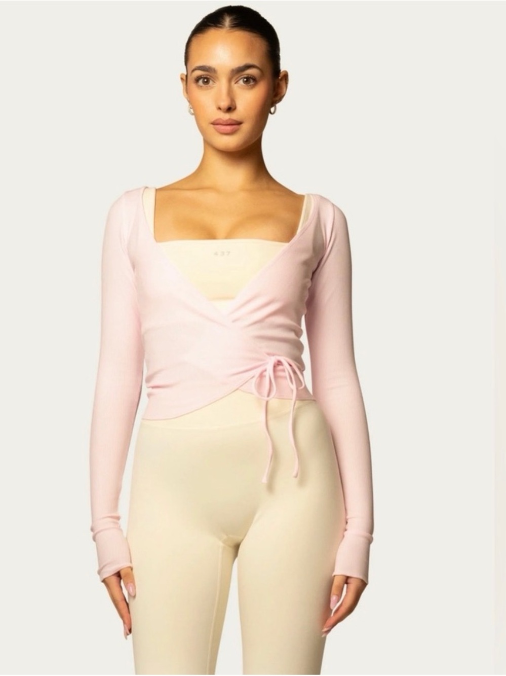 Light Pink Long-Sleeve Wrap Top - Women